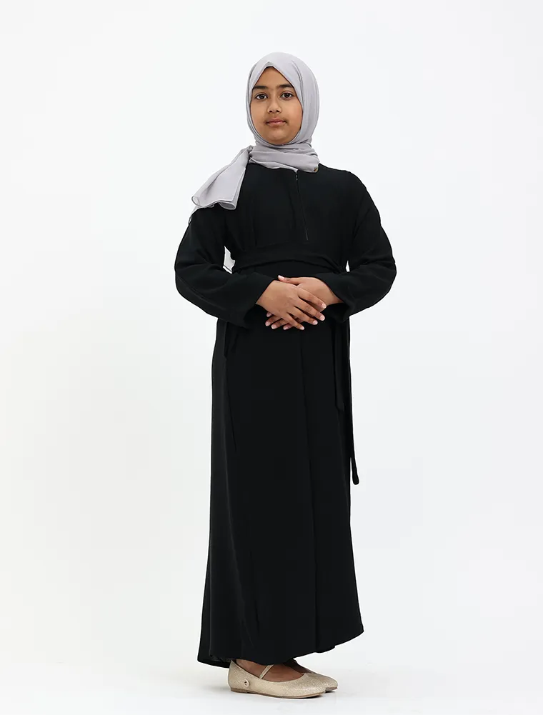 Black Linen Feel Basic Girls Abaya